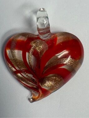 Vintage Red and Gold Murano Glass style Heart Pendant